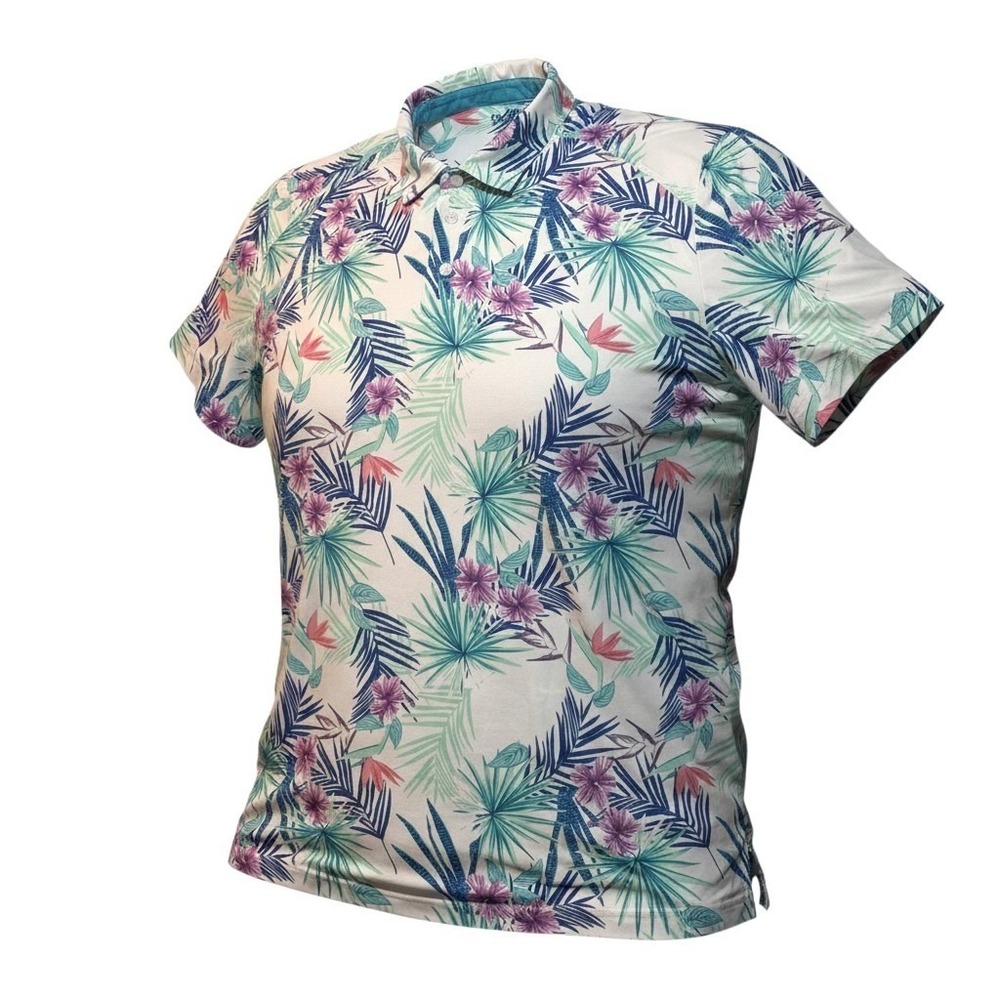 IZOD Golf Polo XXL White Tropical Floral Palm Leaf Performance Stretch Shirt
